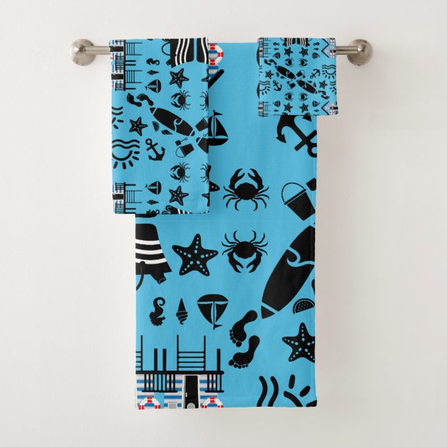 Original Beach Sand And Sea Themed Bath Towel Set (Insitu)