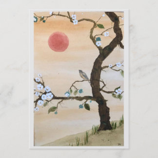 Original Bird and Dogwood Art on Blank Card