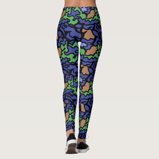 Original Blue Green Orange pattern Yoga Leggings (Back)