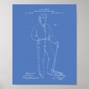 Original Blue Jeans 1873 Patent Art Blueprint Poster