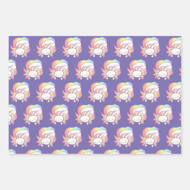 Original Bright Colorful Axolotl Art  Wrapping Paper Sheets (Front)