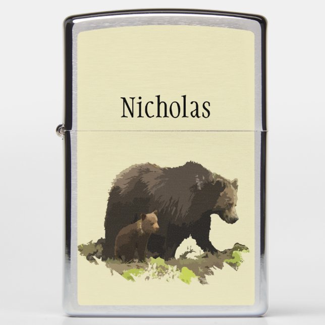 Original Brown Bear Animal Nature Art Zippo Lighter (Front)