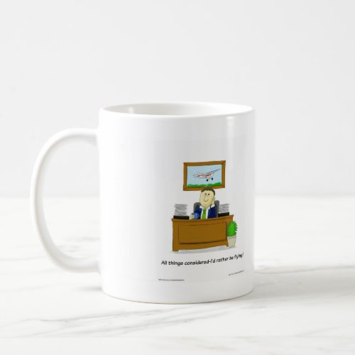 Original cartoon showing daydreaming flyer coffee mug