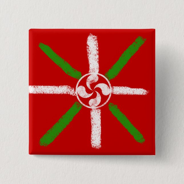 Original chalk drawn Ikurriña and Lauburu, Button (Front)