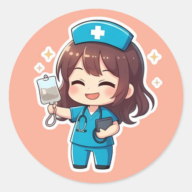 Original Chibi Nurse 2.0 - Healing Energy Classic Round Sticker (Front)