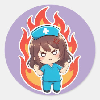 Original Chibi Nurse 3.0 - Angry Classic Round Sticker