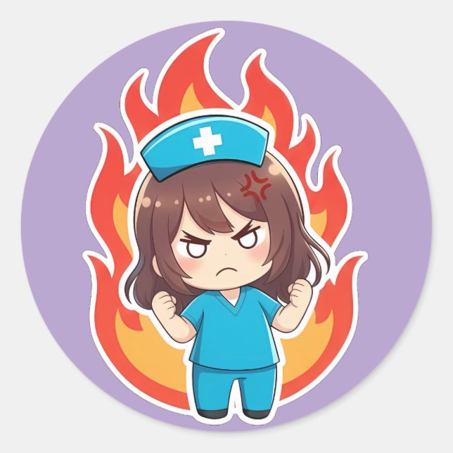 Original Chibi Nurse 3.0 - Angry Classic Round Sticker (Front)
