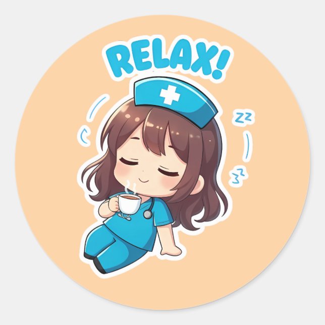 Original Chibi Nurse 3.0 - Relax Classic Round Sticker (Front)