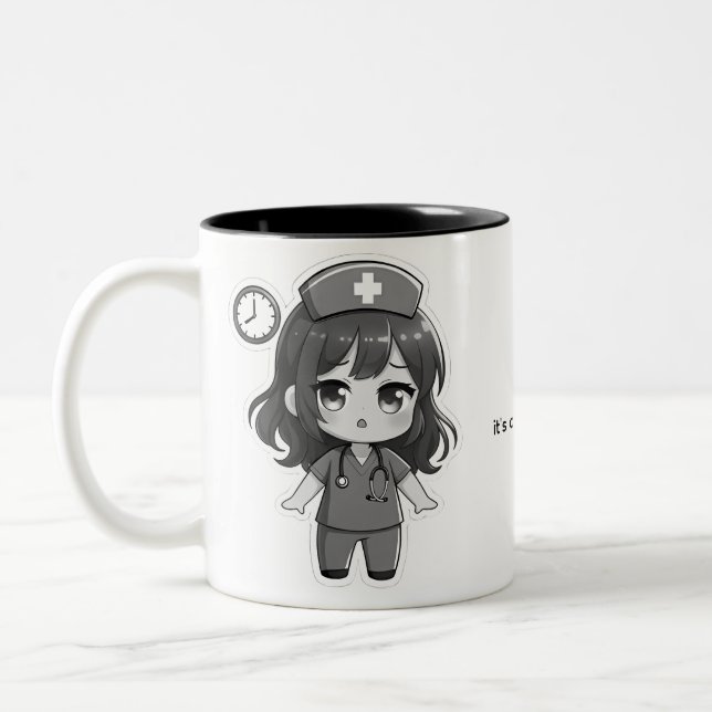 Original Chibi Nurse - Racing Against Time Two-Tone Coffee Mug (Left)