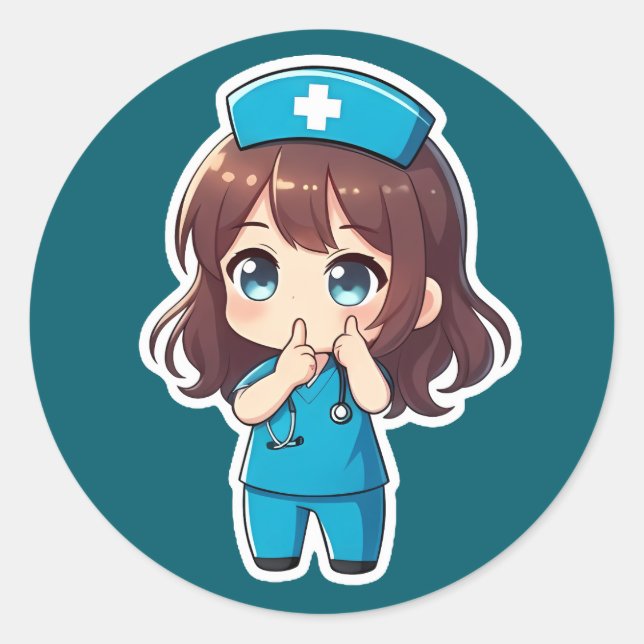 Original Chibi Nurse - The Midnight Hush Classic Round Sticker (Front)