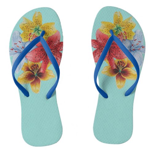 original colorful lily flower pattern floral flip flops