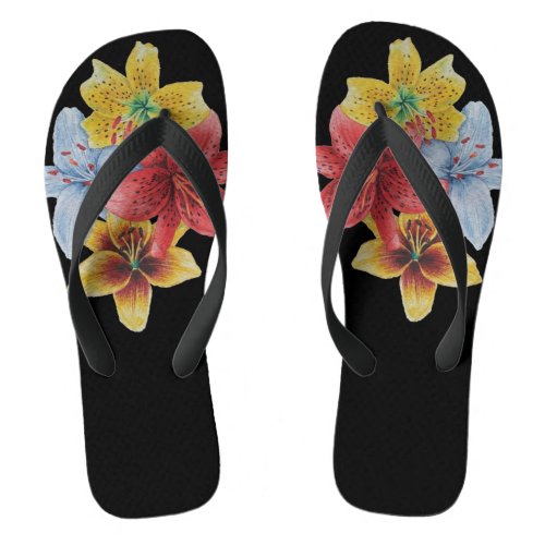 original colorful lily flower pattern floral flip flops