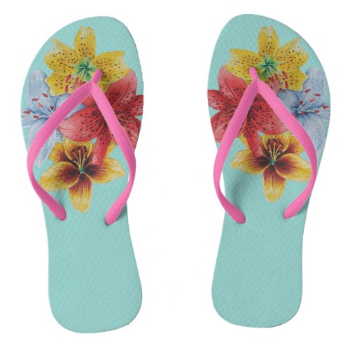 original colorful lily flower pattern floral flip flops