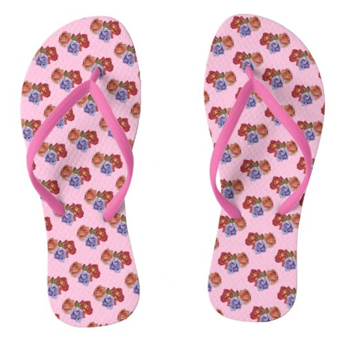 original colorful rose flowers pattern floral flip flops