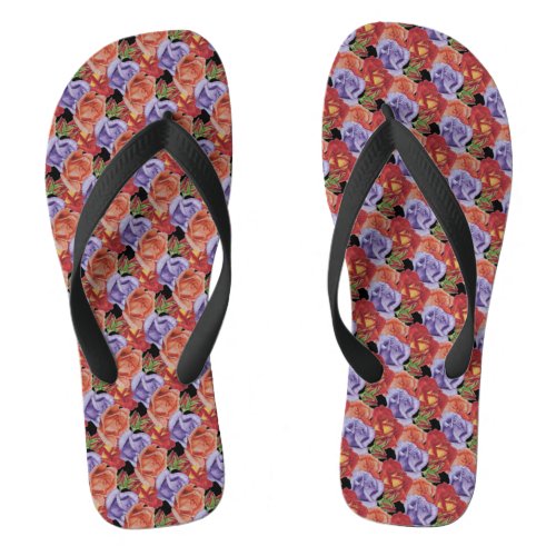 original colorful rose flowers pattern floral flip flops