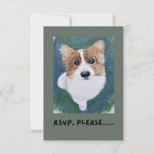 Original Corgi Oil Pastel Pet Portrait RSVP Card