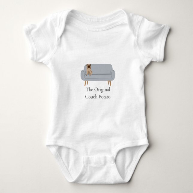 Original Couch Potato Pug Baby t shirt (Front)