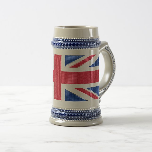 Original cross-stitch design Union Jack Beer Stein (Front Right)