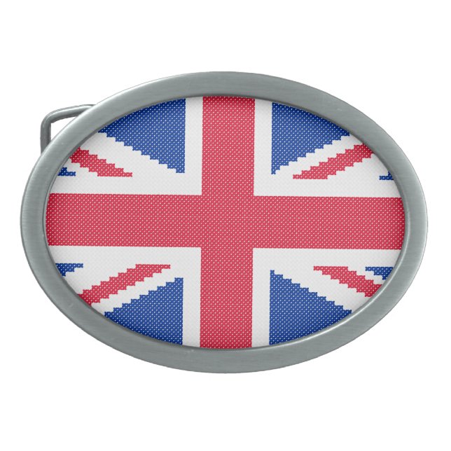 Original cross-stitch design Union Jack Oval Belt Buckle (Front)