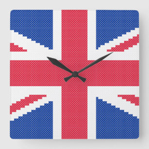 Original cross-stitch design Union Jack Square Wall Clock