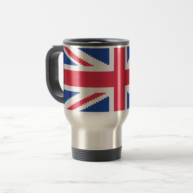 Original cross-stitch design Union Jack Travel Mug (Front Left)