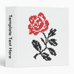 Original cross-stitch flower design Red rose 3 Ring Binder