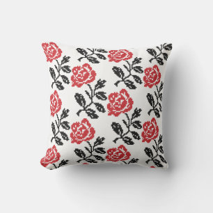 Original cross-stitch flower design Red rose Throw Pillow