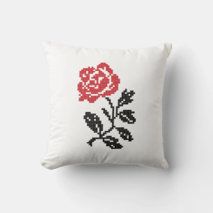 Original cross-stitch flower design Red rose Throw Pillow