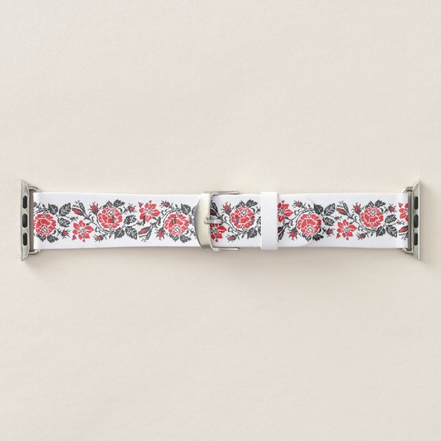 Original cross-stitch red rose flowers pattern apple watch band (Band)