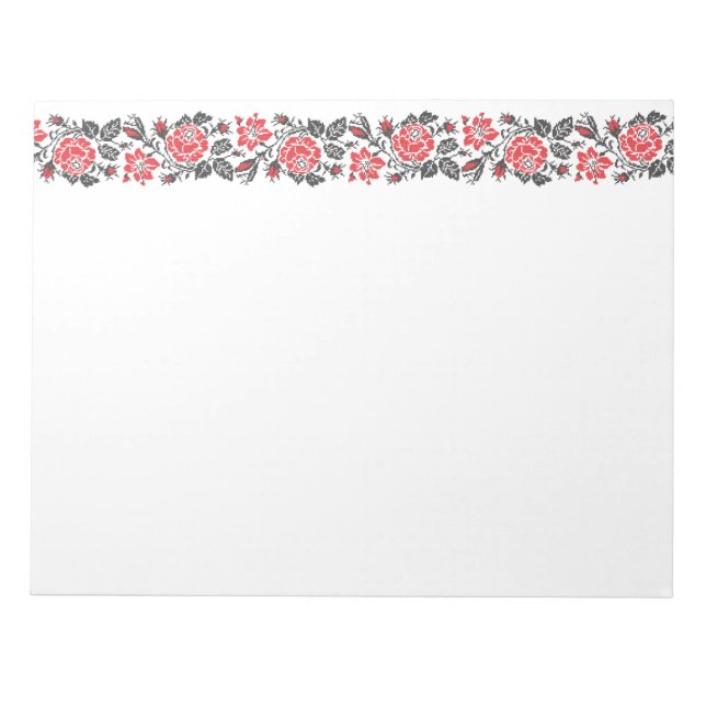 Original cross-stitch red rose flowers pattern notepad (Front)