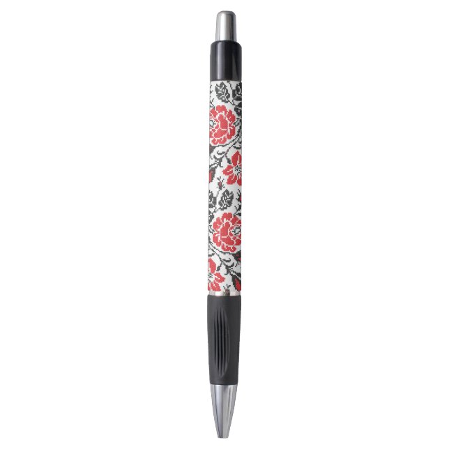 Original cross-stitch red rose flowers pattern pen (Front Vertical)