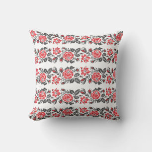 Original cross-stitch red rose flowers pattern throw pillow