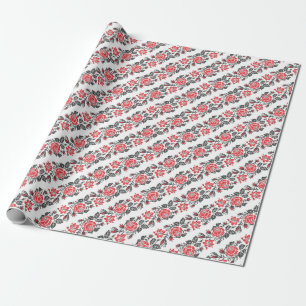Original cross-stitch red rose flowers pattern wrapping paper