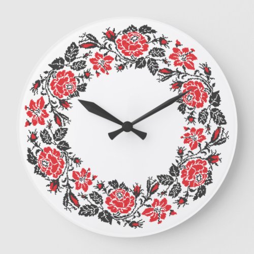 original cross stitch Red Roses Circle pattern Large Clock
