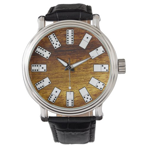 Original design Domino symbols on teak background Watch