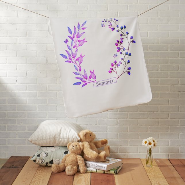 Original design of purple flowers and branches baby blanket (In Situ)