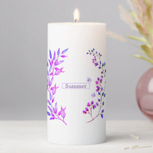 Original design of purple flowers and branches pillar candle