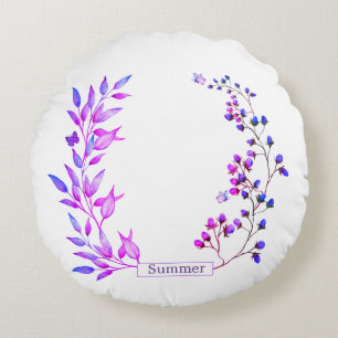 Original design of purple flowers and branches round pillow