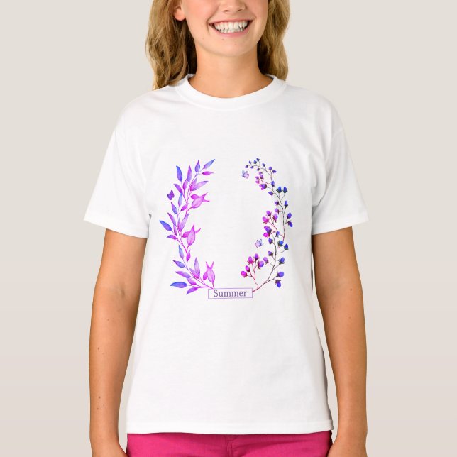 Original design of purple flowers and branches T-Shirt (Front)
