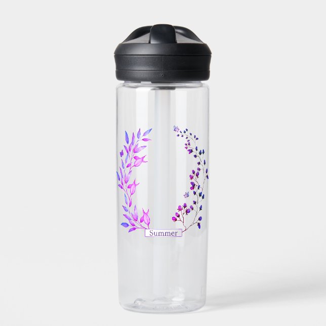 Original design of purple flowers and branches water bottle (Front)