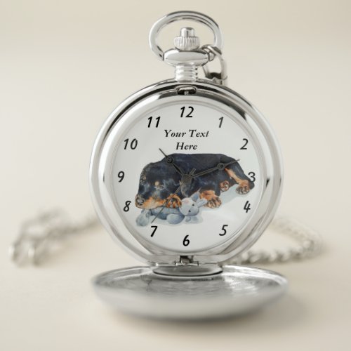 original dog portrait of rottweiler puppy dog pocket watch