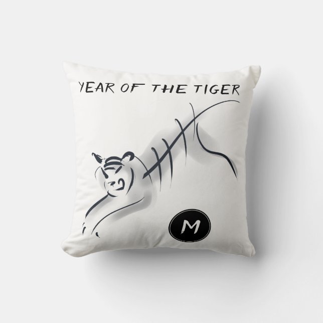 Original Drawing5 Chinese Tiger Year Monogram SqP Throw Pillow (Front)