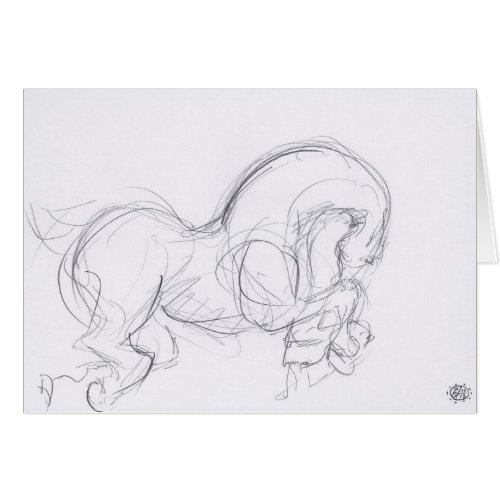 Original Drawing 3 Horse Year Zodiac Greeting Card