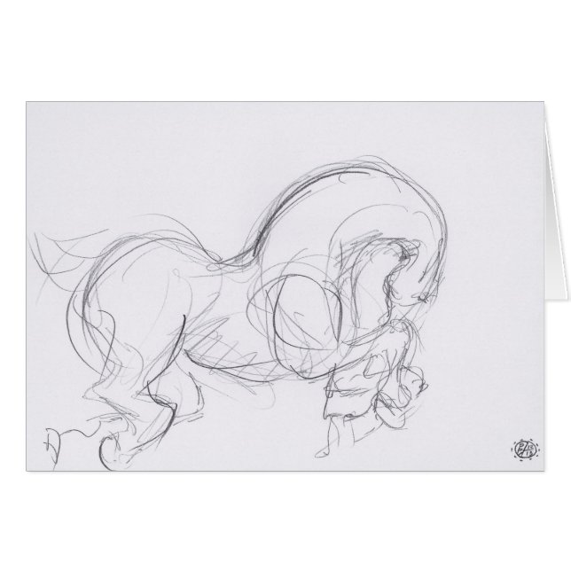Original Drawing 3 Horse Year Zodiac Greeting Card (Front Horizontal)