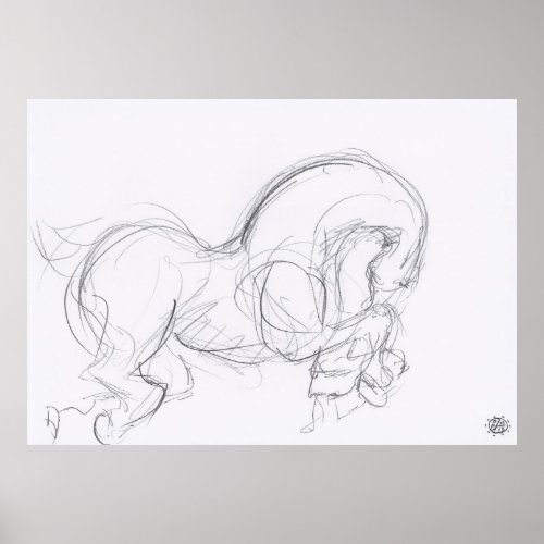 Original Drawing 3 Horse Year Zodiac Poster