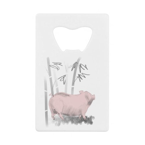 Original Drawing Pig and Bamboos Bottle Opener