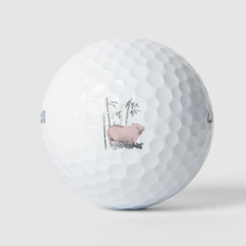 Original Drawing Pig and Bamboos Golf Balls