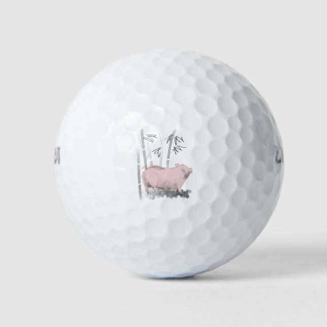 Original Drawing Pig and Bamboos Golf Balls (Front)
