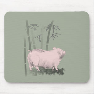 Original Drawing Pig and Bamboos Mousepad