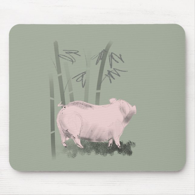 Original Drawing Pig and Bamboos Mousepad (Front)